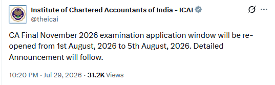 Final exam application window be re-opened 
